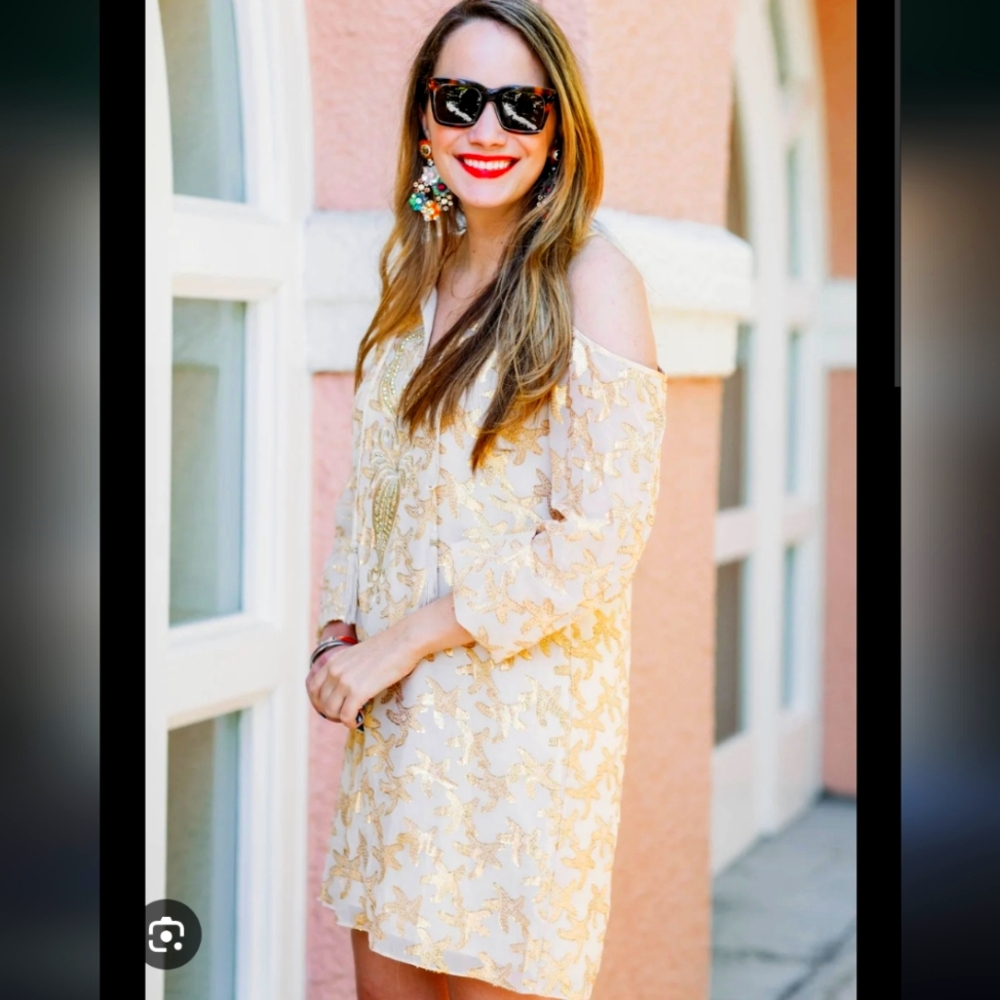 GOLD LILLY PULITZER XL OPEN SHOULDER TUNIC DRESS